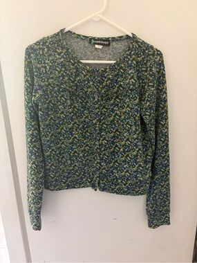 Y2K Weavers Blue-Green Floral Button Front Blouse